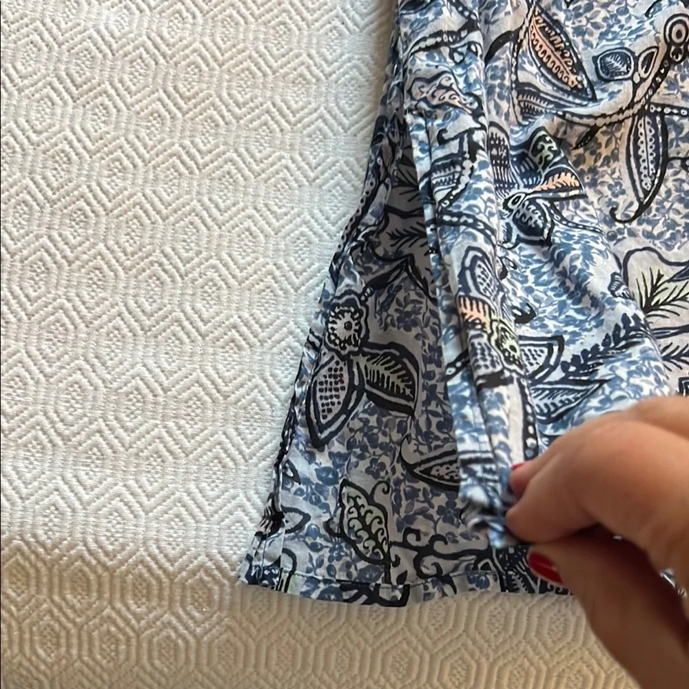 Tory Burch Navy and White Floral V-Neck Tunic Top